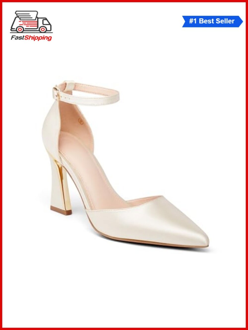 Womens Pointed Closed Toe Satin High Heels Ankle Strap Pumps Dress